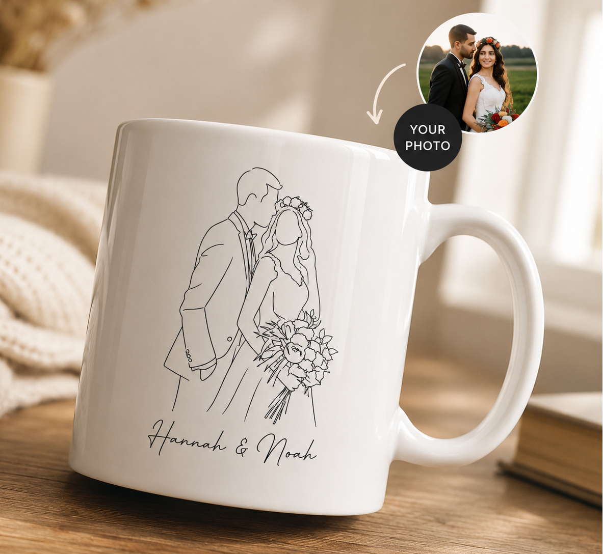 Photo to Faceless Line Art Mug