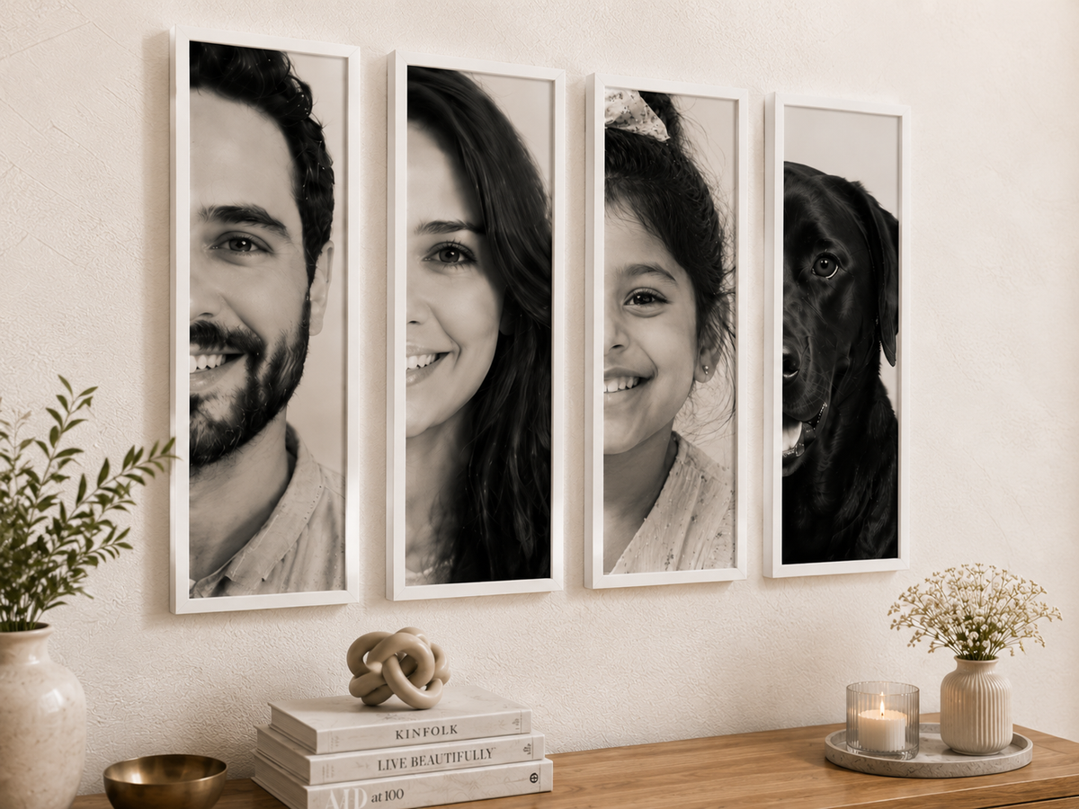 Half Face Portrait – personalised family split panel wall art