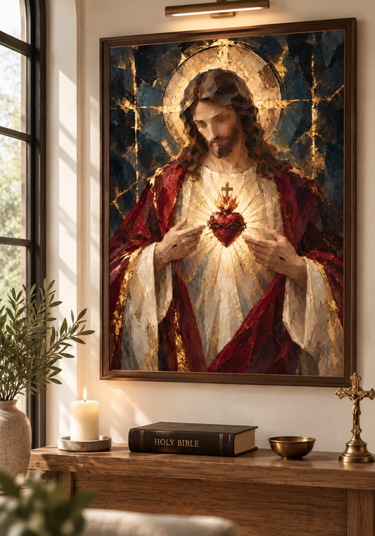 Sacred Heart of Jesus – Crimson Statement Art Print